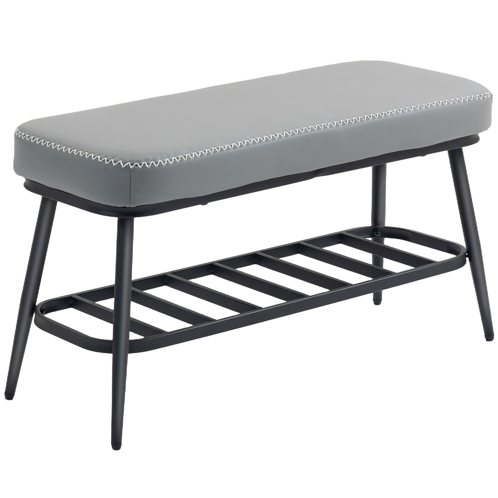 Photo of HOMCOM PU Leather Shoe Storage Bench - Grey in Grey colour on a white background