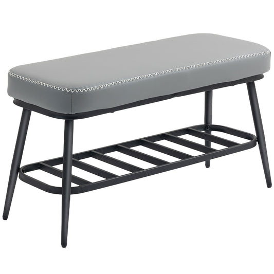 Photo of HOMCOM PU Leather Shoe Storage Bench - Grey in Grey colour on a white background