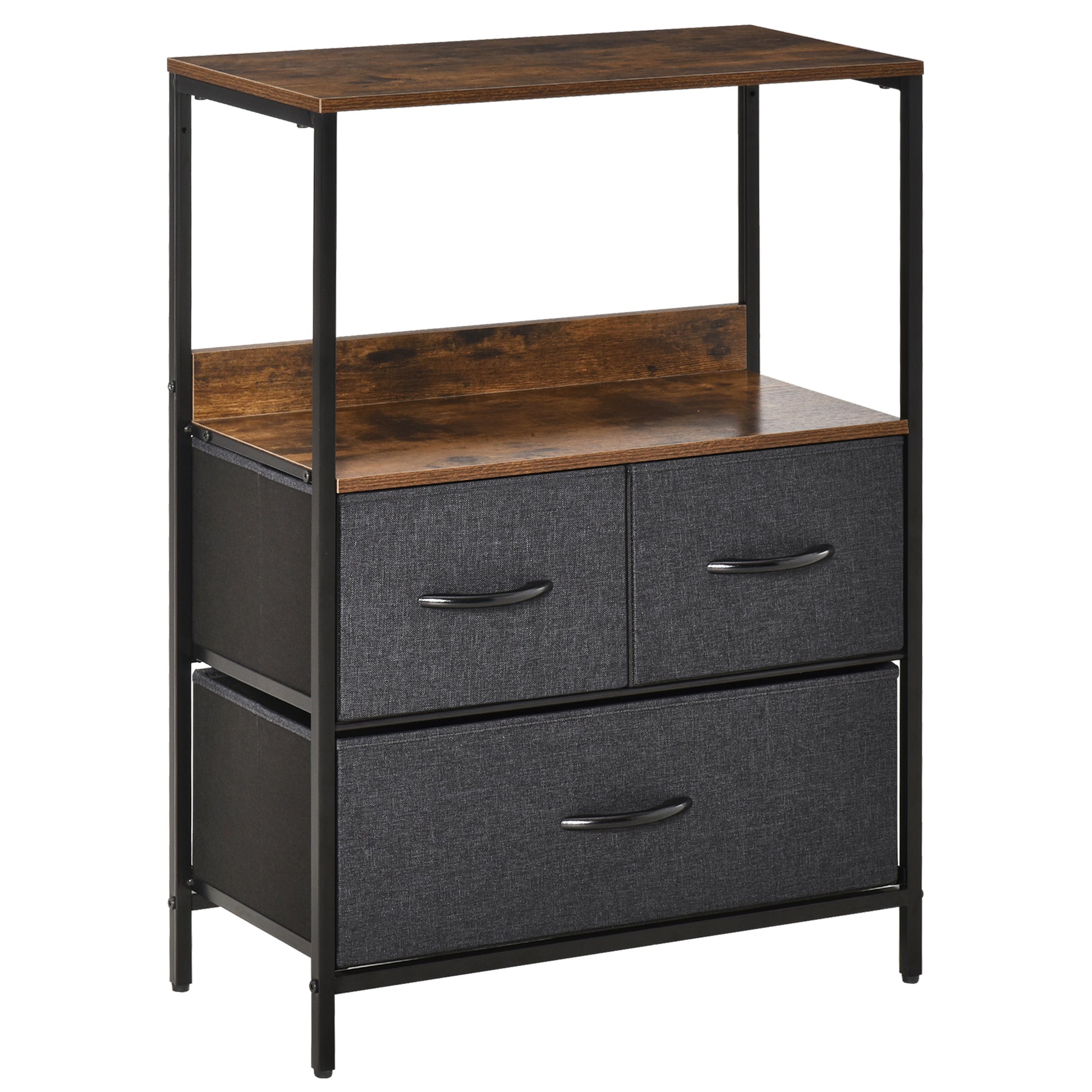 Photo of HOMCOM 3 Drawer Storage Chest Unit Home Cabinet w/ Shelves Home Living Room Bedroom Entryway Living Furniture, Black in Black colour on a white background