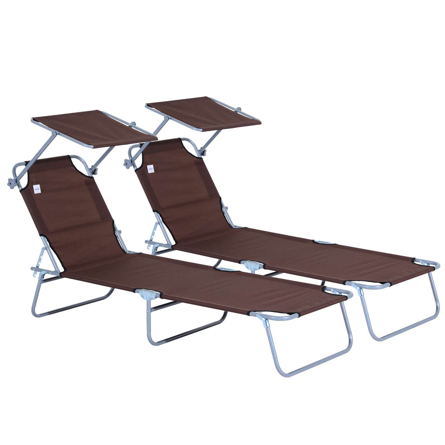Photo of Outsunny 2 Pieces Outdoor Foldable Sun Lounger, 4 Level Adjustable Backrest Reclining Sun Lounger Chair with Angle Adjust Sun Shade Awning for Beach, Garden, Patio, Brown in Brown colour on a white background