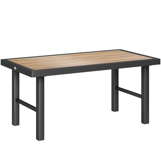 Photo of Outsunny Metal Garden Coffee Table, Outdoor Side Table with SPC Woodgrain Tabletop for Outside, Garden, Balcony, Porch, 100 x 53 x 46cm, Brown in Brown colour on a white background