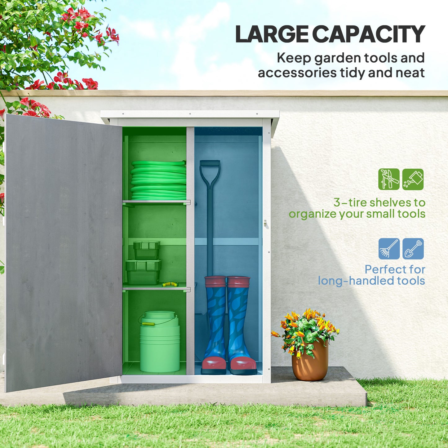 Outsunny Wooden Small Shed, 75L x 56W x115H cm Garden Storage Shed with Shelves and Bolt Latch, Grey