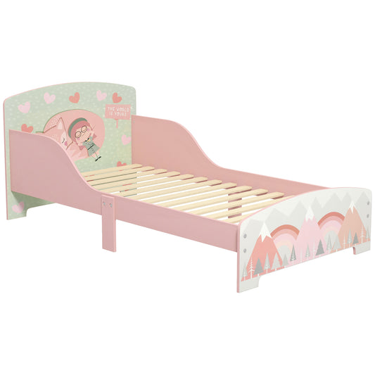 Photo of ZONEKIZ Toddler Bed Frame, Kids Bedroom Furniture for Ages 3-6 Years, Pink in Pink colour on a white background