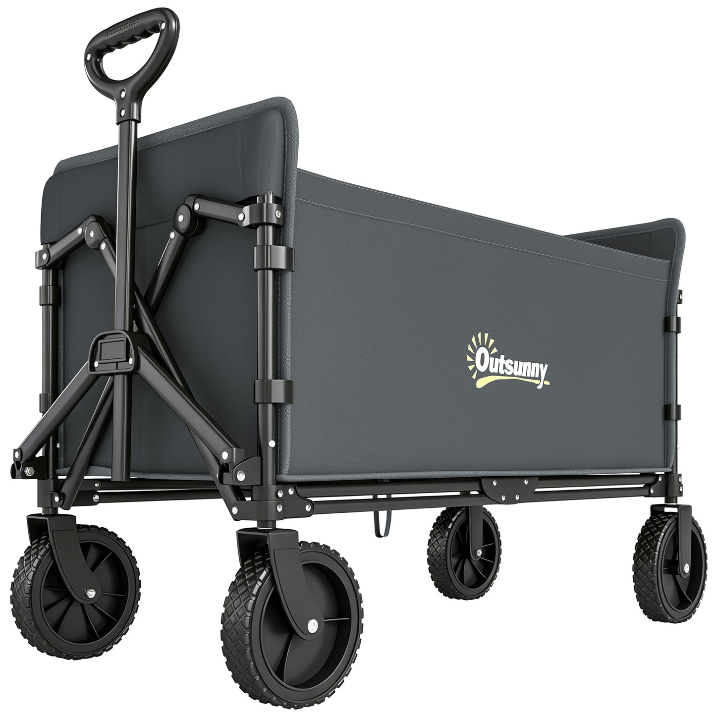 Photo of Outsunny 180L Festival Trolley on Wheels, Folding Compact Camping Trolley Cart with Adjustable Handle, 120 KG Capacity for Garden, Beach, Fishing, Grey in Grey colour on a white background