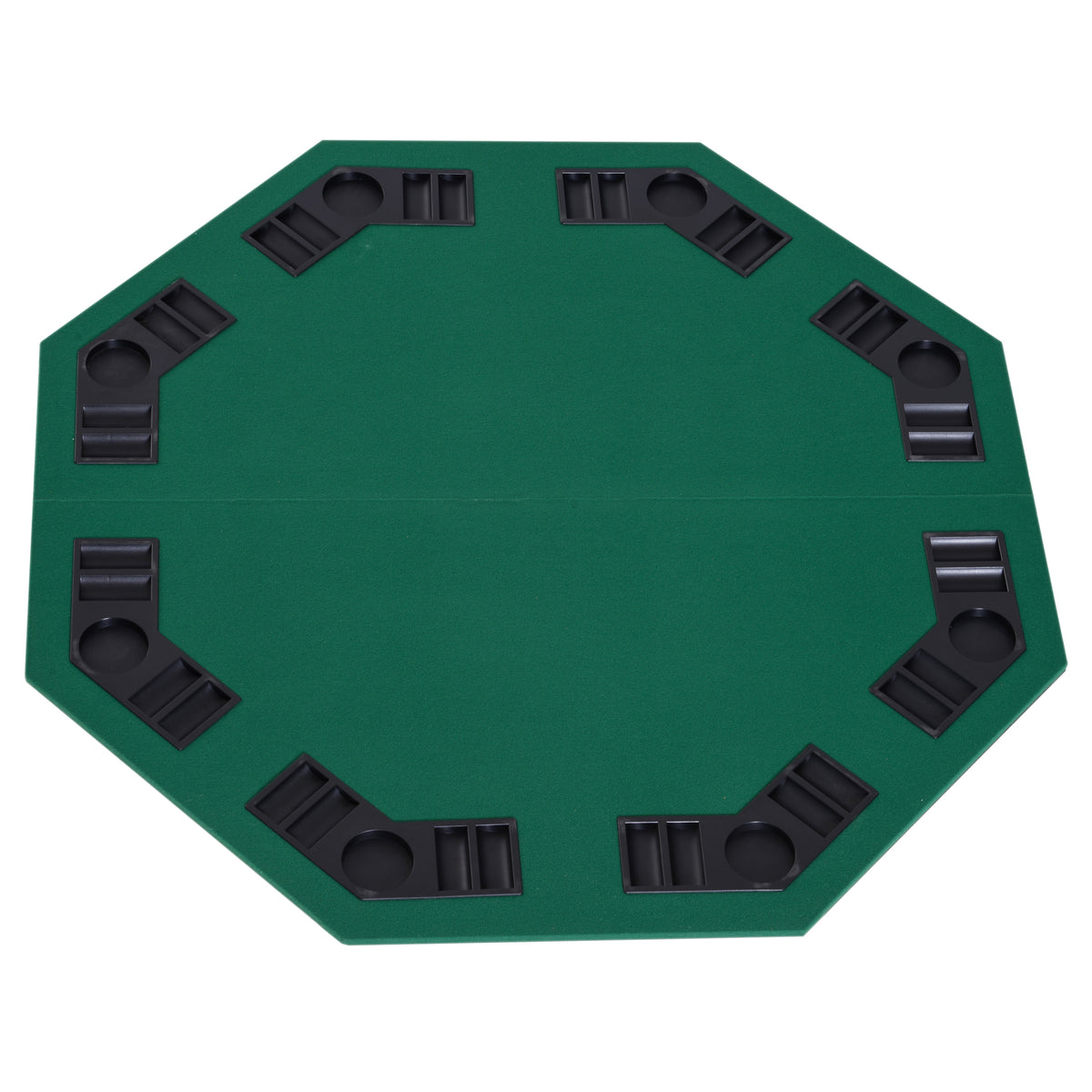Octagonal green poker table topper with eight black chip and cup holders