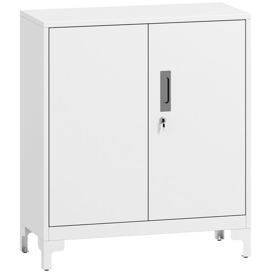 Photo of HOMCOM Lockable Metal Filing Cabinet, 2-Tier Storage Cupboard with Double Doors, Modern Office Organiser, White in White colour on a white background