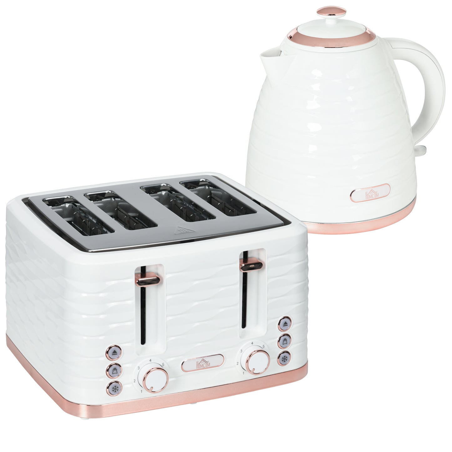 Photo of HOMCOM Kettle and Toaster Sets, 3000W 1.7L Rapid Boil Kettle & 4 Slice Toaster with 7 Browning Controls, Defrost, Reheat and Crumb Tray, UK Otter thermostat, Cream White in White colour on a white background