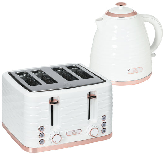 Photo of HOMCOM Kettle and Toaster Sets, 3000W 1.7L Rapid Boil Kettle & 4 Slice Toaster with 7 Browning Controls, Defrost, Reheat and Crumb Tray, UK Otter thermostat, Cream White in White colour on a white background