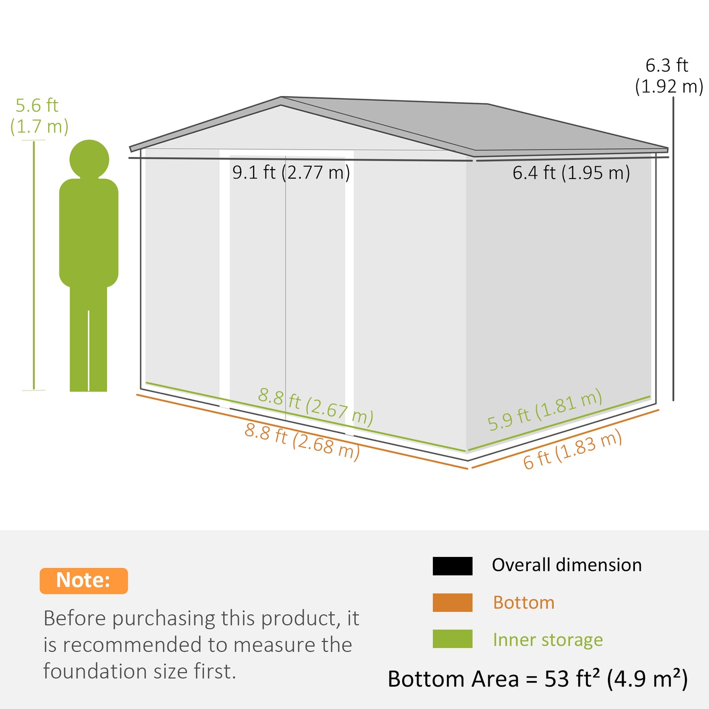 Outsunny Metal 9 x 6FT Bike Shed, Mobility Scooter Shed House with Foundation Kit, Ventilation, Silver