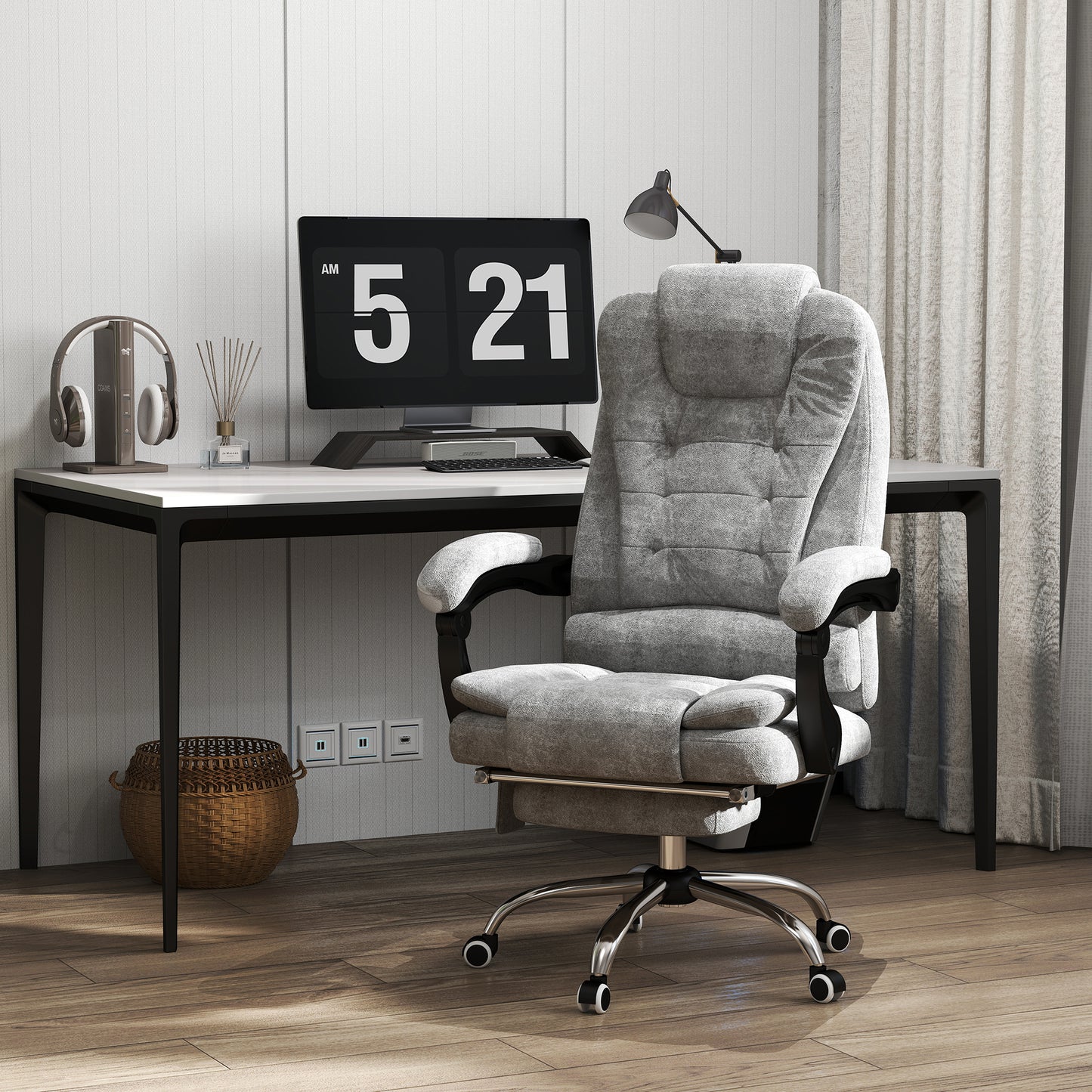 Vinsetto Heated 6 Points Vibration Massage Executive Office Chair, Adjustable Swivel Ergonomic High Back Desk Chair Recliner with Footrest, Grey