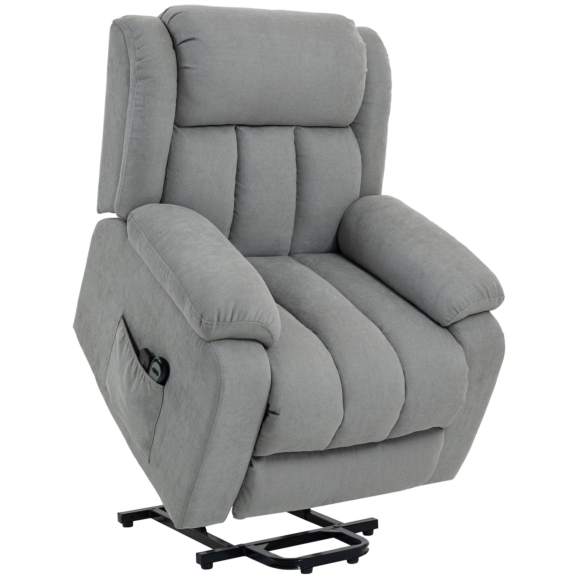 Photo of HOMCOM Power Lift Recliner Chair with Vibration Massage, Lift Chair for Elderly with Footrest, Remote, Side Pocket, Light Grey in Grey colour on a white background