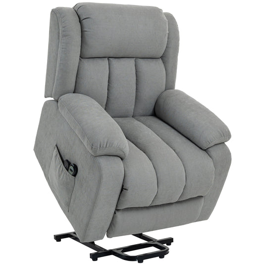 Photo of HOMCOM Power Lift Recliner Chair with Vibration Massage, Lift Chair for Elderly with Footrest, Remote, Side Pocket, Light Grey in Grey colour on a white background