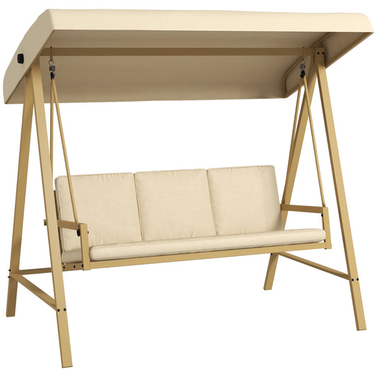 Photo of Outsunny Three-Seat Garden Swing Chair, with Adjustable Canopy - Beige in Beige colour on a white background