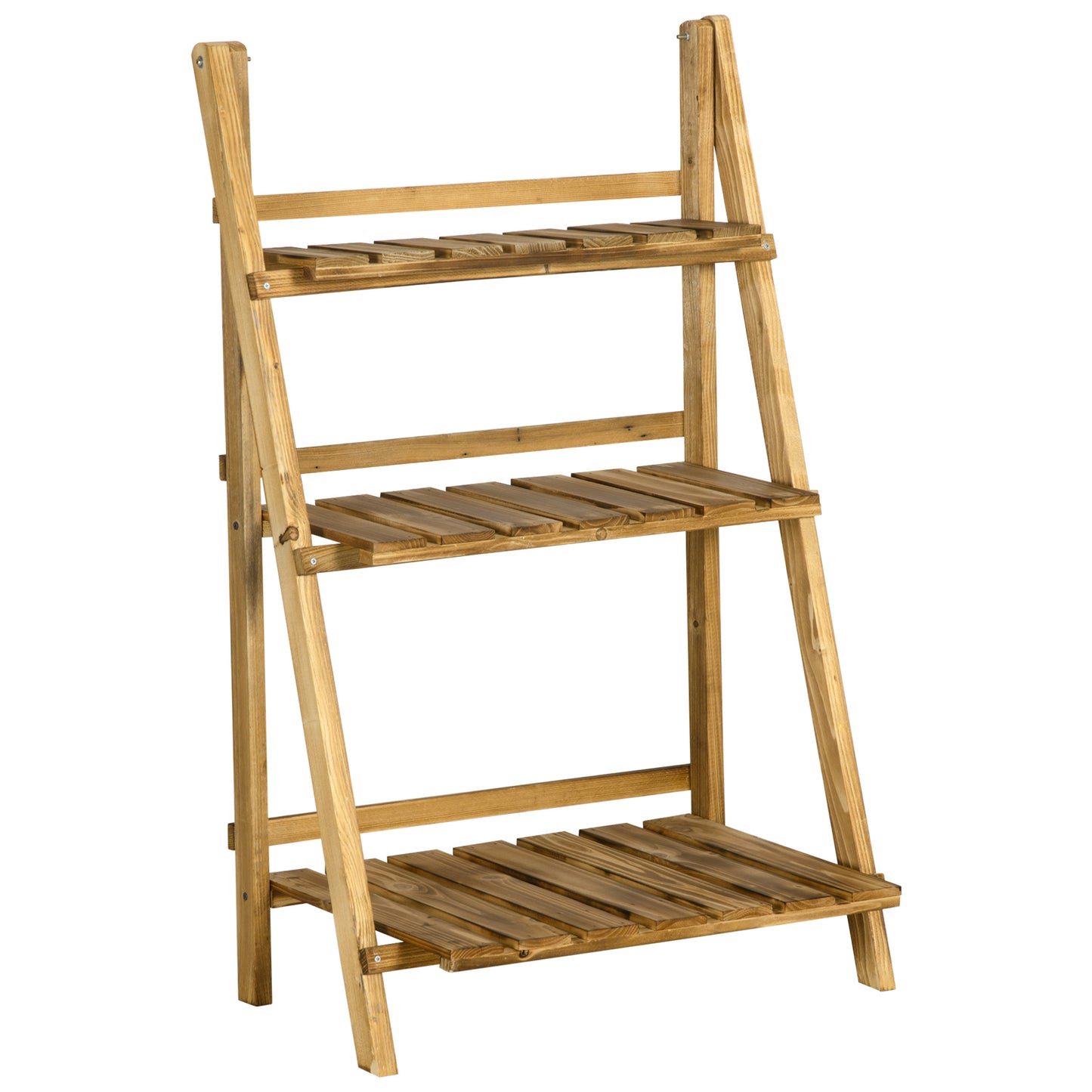 Photo of Outsunny Wooden Folding Flower Pot Stand 3 Tier Garden Planter Display Ladder Gardener Storage Shelves Rack Herb Holder (60L x 37W x 93H cm) in cm) colour on a white background