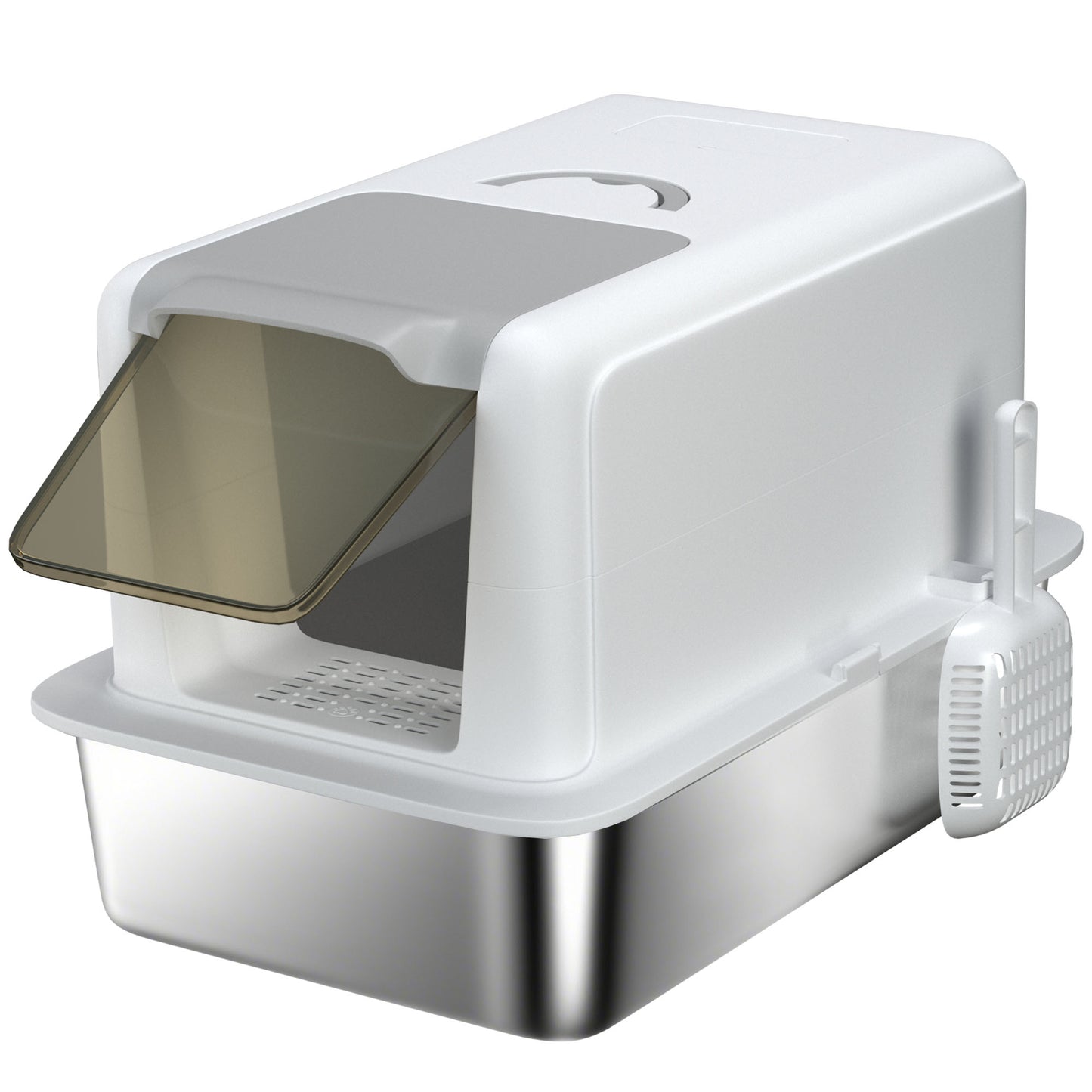 Photo of PawHut Stainless Steel Cat Litter Box with Removable Lid, Scoop, Filter Bags, for Larger Cats, White in White colour on a white background