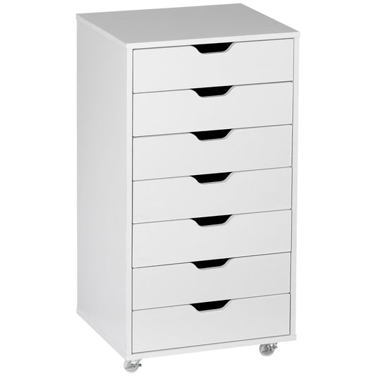 Photo of Vinsetto Seven-Drawer Filing Cabinet, with Wheels - White in White colour on a white background