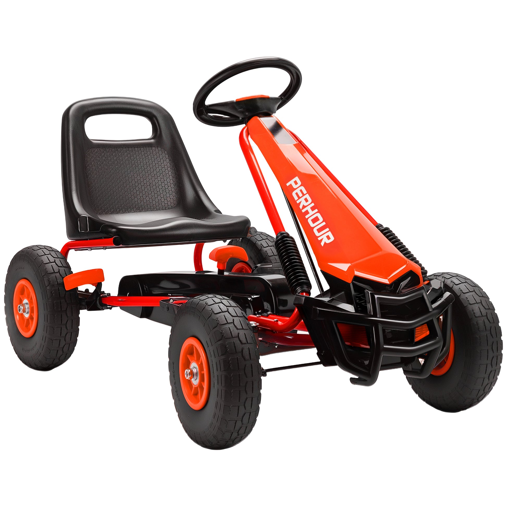 Photo of AIYAPLAY Kids Pedal Go Kart with Adjustable Seat, EVA Tyres, Manual Clutch, Brake, Go Kart for Kids 3-8 Years, Red in Red colour on a white background