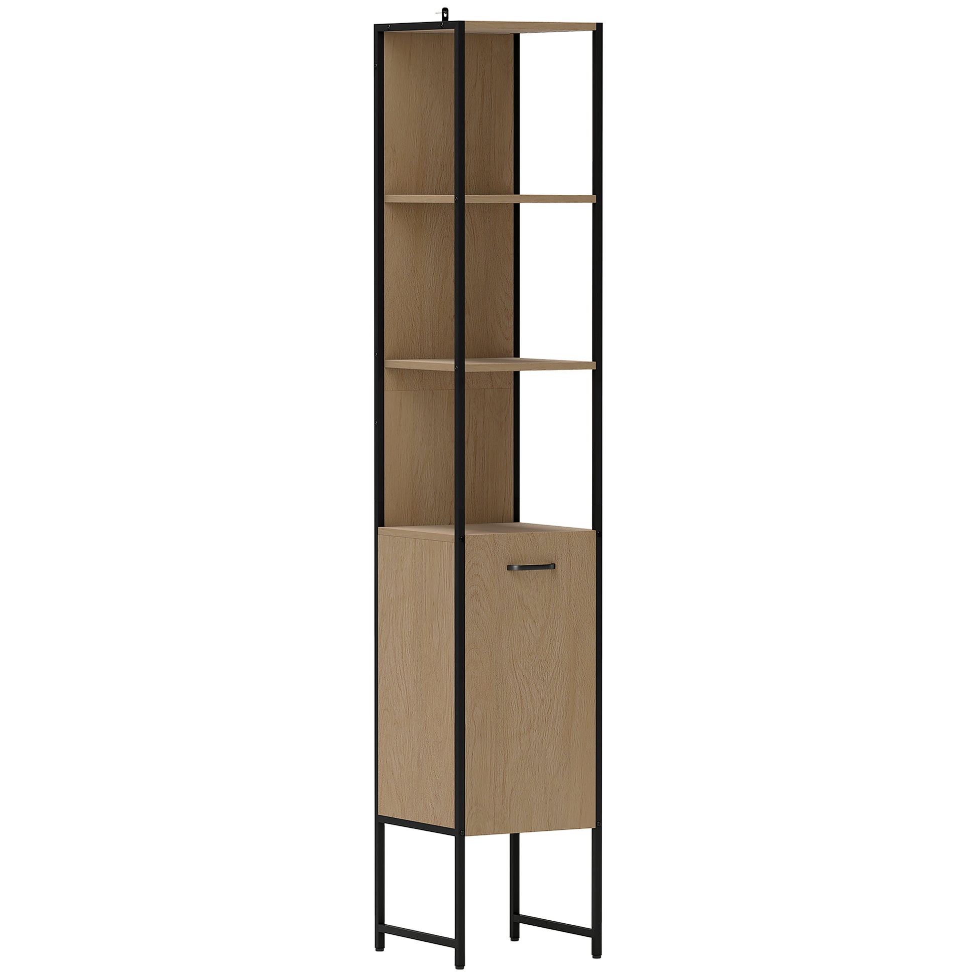 Photo of HOMCOM Tall Bathroom Cabinet with Open Shelves and Adjustable Shelf - Natural Wood Finish in Finish colour on a white background