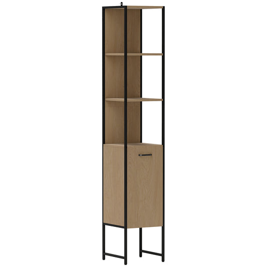 Photo of HOMCOM Tall Bathroom Cabinet with Open Shelves and Adjustable Shelf - Natural Wood Finish in Finish colour on a white background