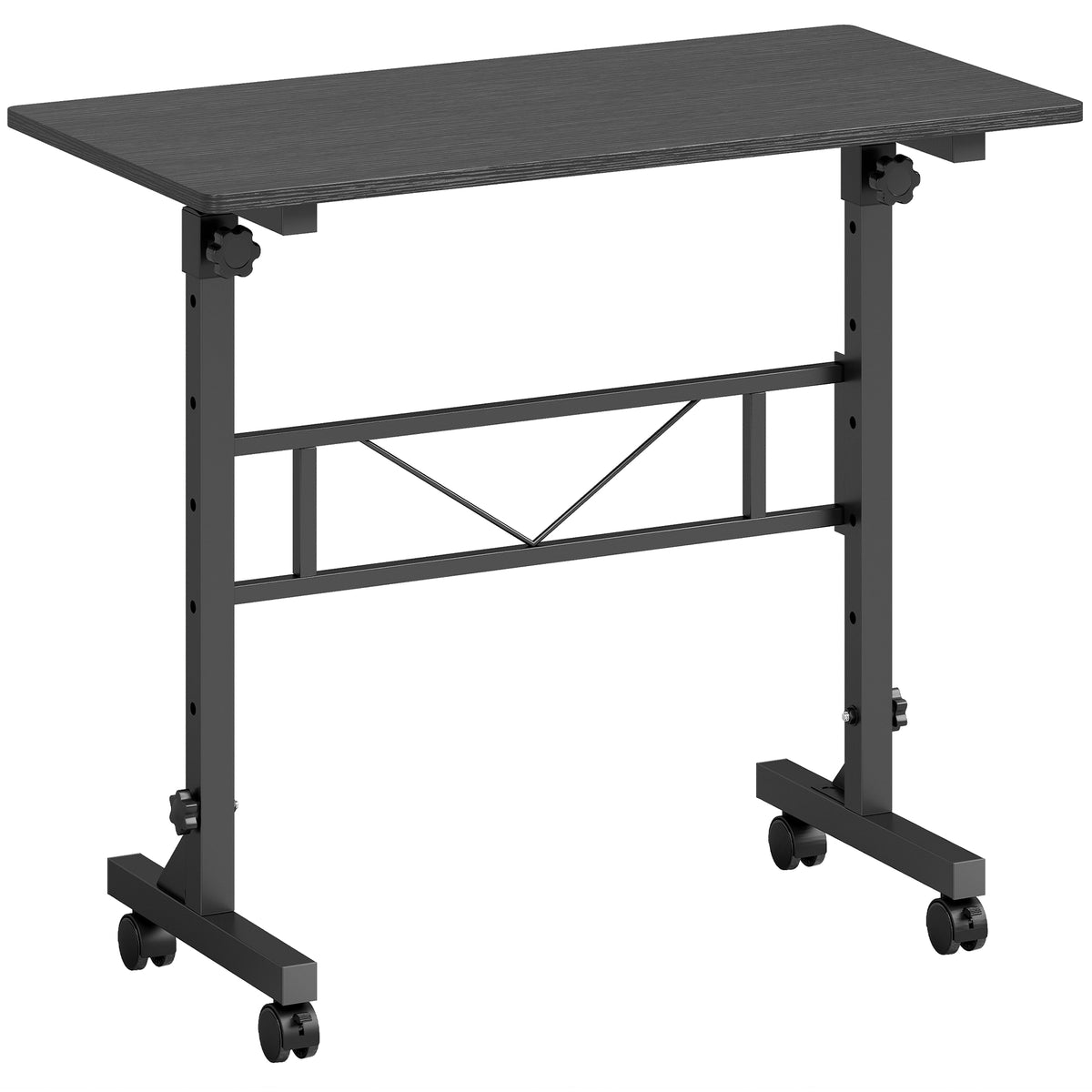 Photo of HOMCOM Overbed Table Adjustable Height Sofa Side Table with Wheels 80 x 40 cm Black in Black colour on a white background