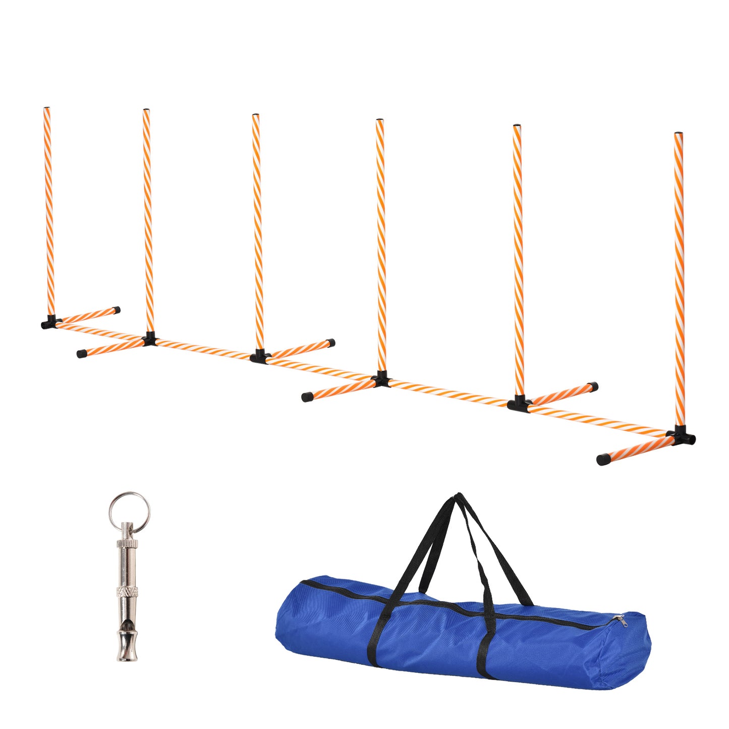 Photo of PawHut Dog Agility Equipment Pet Outdoor Training Play Run Obstacle w/ 6 Weaves Poles Whistle Carrying Bag in Bag colour on a white background