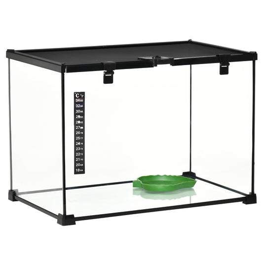Photo of PawHut Glass Reptile Terrarium Insect Breeding Tank Vivarium Habitats with Thermometer for Lizards, Horned Frogs, Snakes, Spiders - Large 50 x 30 x 35cm in 35cm colour on a white background
