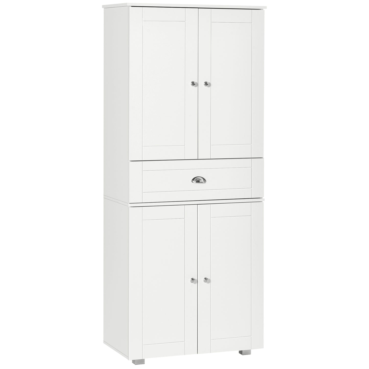 Photo of HOMCOM 184cm Tall Kitchen Cupboard, Freestanding Kitchen Pantry Storage Cabinet with 4 Doors, 3 Adjustable Shelves, Drawer, Anti-tipping Device, Sideboard Organiser for Dining Room, Living Room, White in White colour on a white background