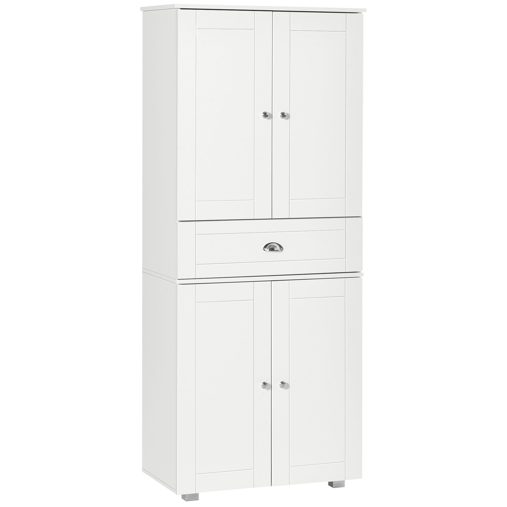 Photo of HOMCOM 184cm Tall Kitchen Cupboard, Freestanding Kitchen Pantry Storage Cabinet with 4 Doors, 3 Adjustable Shelves, Drawer, Anti-tipping Device, Sideboard Organiser for Dining Room, Living Room, White in White colour on a white background