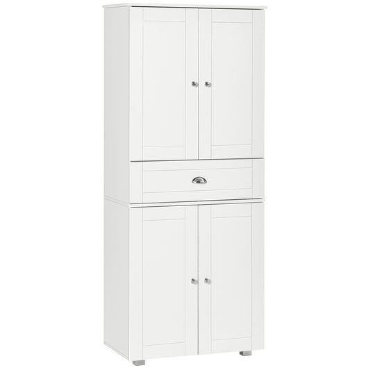 Photo of HOMCOM 184cm Tall Kitchen Cupboard, Freestanding Kitchen Pantry Storage Cabinet with 4 Doors, 3 Adjustable Shelves, Drawer, Anti-tipping Device, Sideboard Organiser for Dining Room, Living Room, White in White colour on a white background