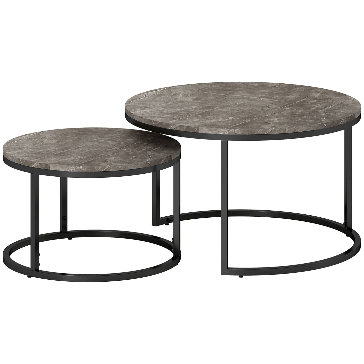 Photo of HOMCOM Industrial Nesting Coffee Table Set of 2, Round Coffee Tables, Living Room Table with Faux Marbled Top and Steel Frame in Frame colour on a white background