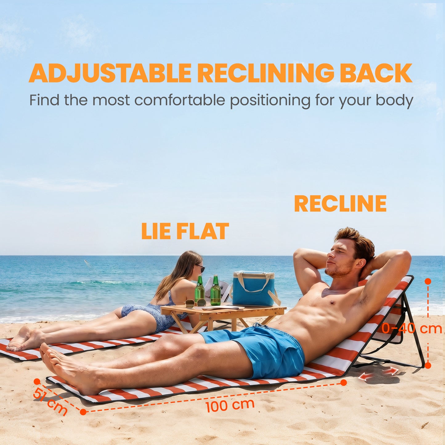 Outsunny Set of 2 Foldable Garden Beach Chair Mat, Outdoor Sun Lounger Seats with Adjustable Back, Magazine Pocket, Carry Strap