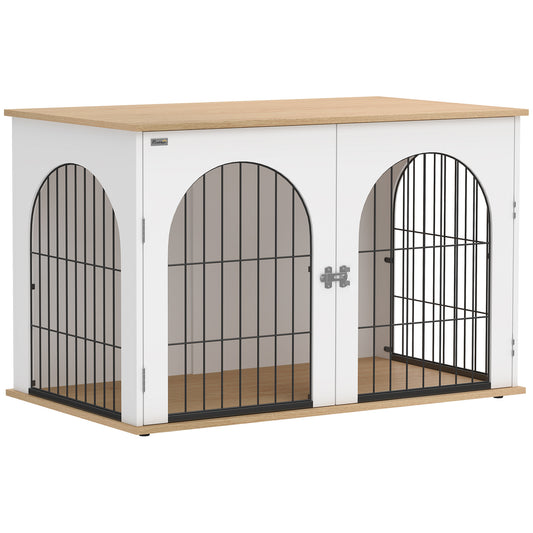 Photo of PawHut Dog Crate Furniture, Indoor Dog Cage with Double Doors for Large Breeds, Pet Kennel End Side Table in Table colour on a white background