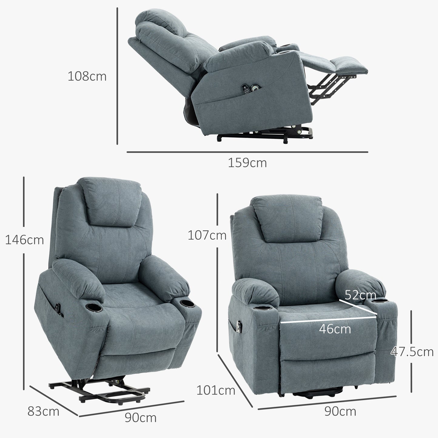 HOMCOM Power Lift Recliner Chair with Pocket Spring, Electric Lift Chair with Wide Backrest, Grey