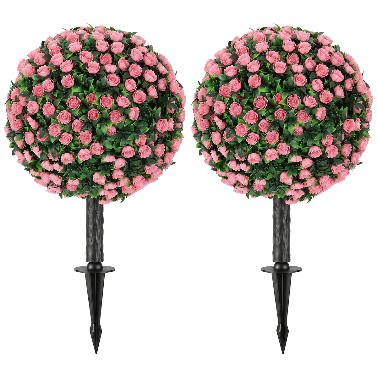 Photo of HOMCOM Artificial Rose Topiary UV Resistant, 2-Pack Fake Plants, 55 cm, Pink in Pink colour on a white background