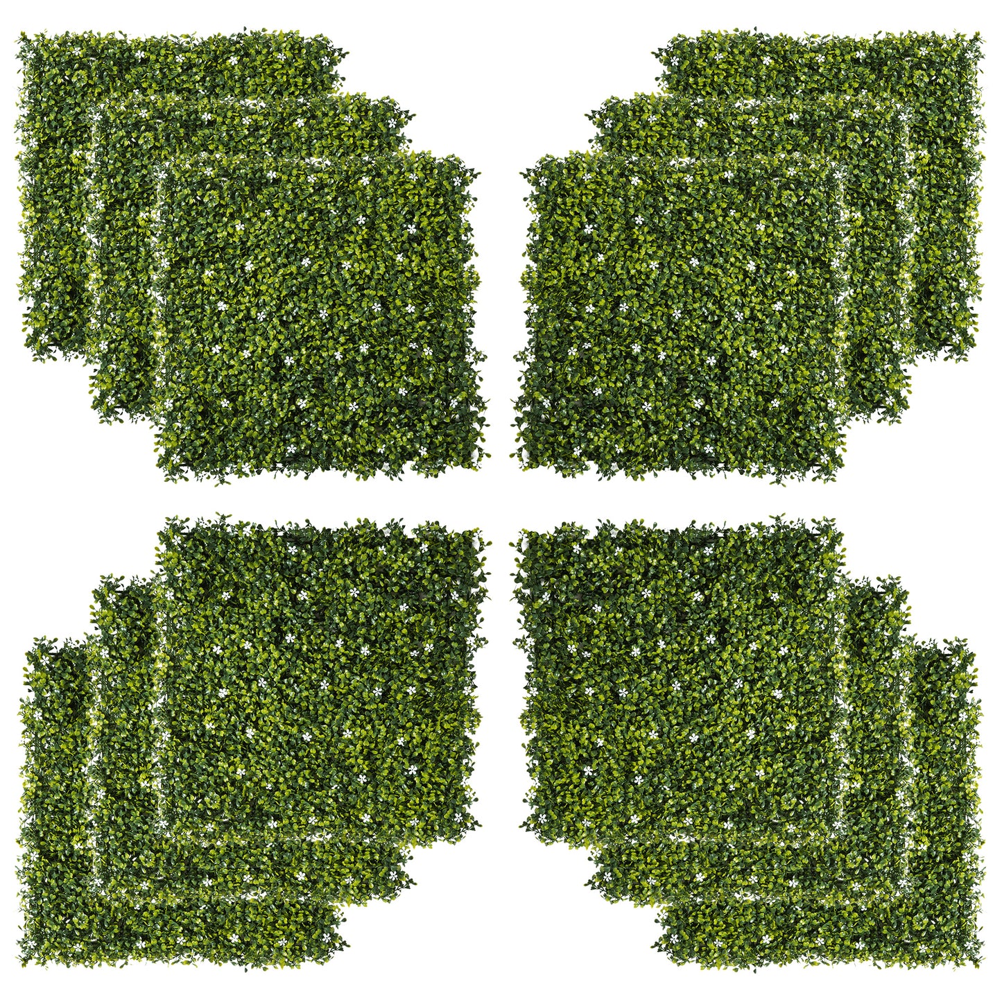 Photo of Outsunny 12PCS Artificial Boxwood Wall Panels 50cm x 50cm Grass Privacy Fence Screen Faux Hedge Greenery Backdrop Encrypted Milan Grass with White Flowers for Home Garden Backyard Balcony in Balcony colour on a white background