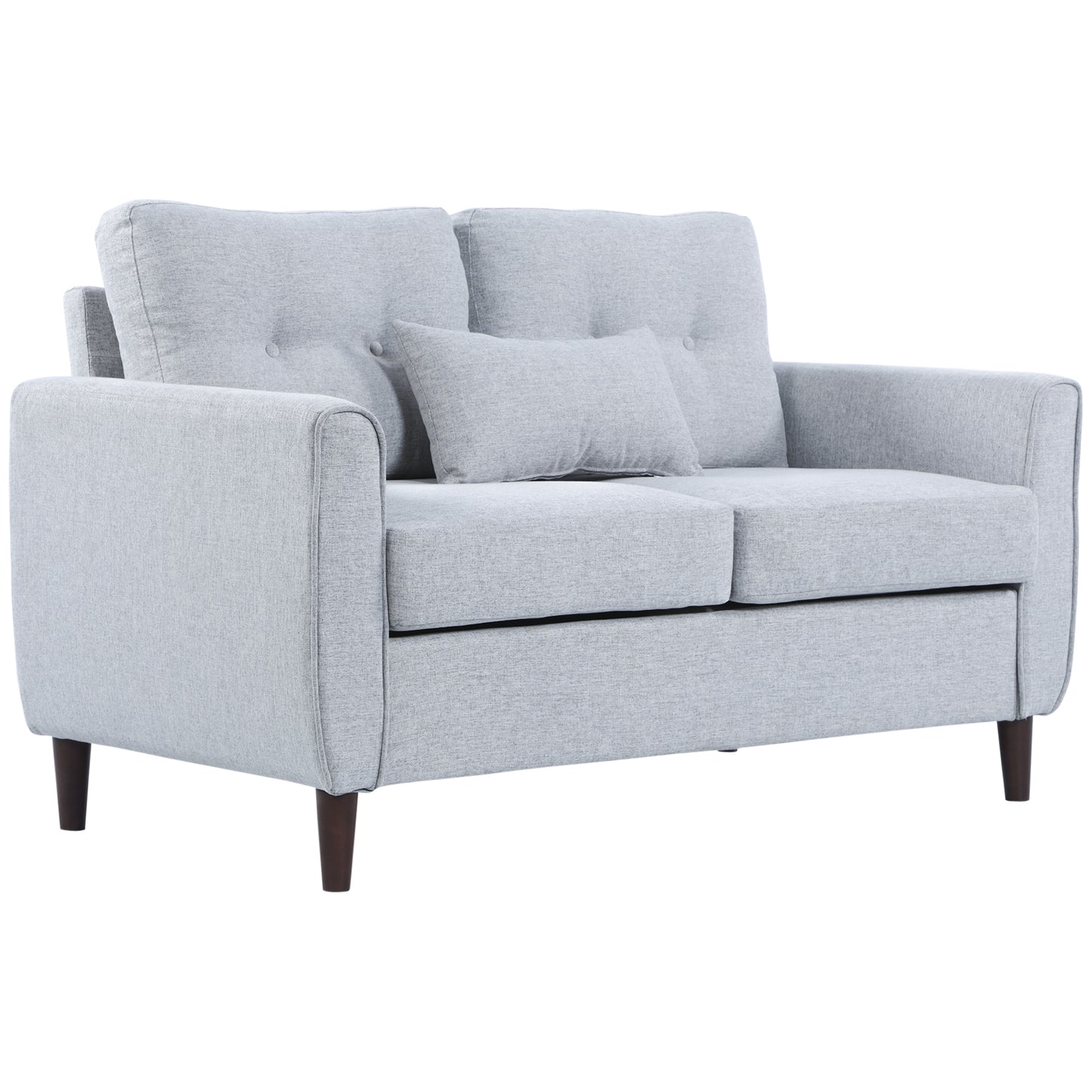 Photo of HOMCOM 2 Seater Sofa with Spring Cushion, Fabric Sofa with Wooden Legs, Modern Love Seat for Living Room, 140cm Width Tufted Couch for Bedroom, Light Grey in Grey colour on a white background