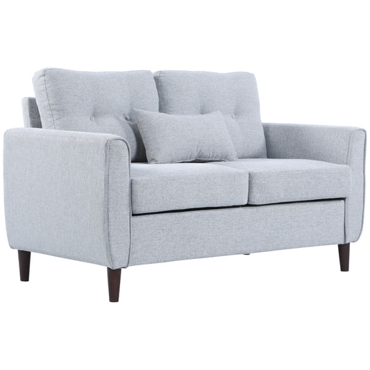 Photo of HOMCOM 2 Seater Sofa with Spring Cushion, Fabric Sofa with Wooden Legs, Modern Love Seat for Living Room, 140cm Width Tufted Couch for Bedroom, Light Grey in Grey colour on a white background