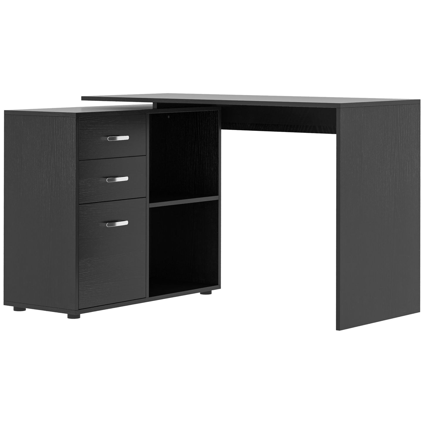 Photo of HOMCOM L Shaped Computer Desk, Reversible Home Office Desk with Drawers, File Cabinet and Storage Shelves, Study Table, 117 x 83.5 x 76cm, Black in Black colour on a white background