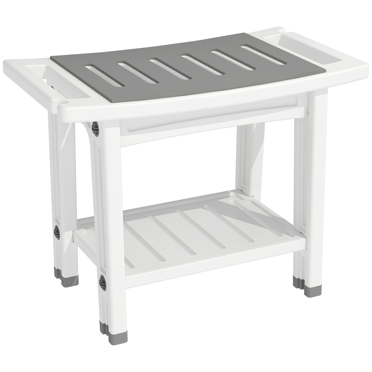 Photo of HOMCOM Shower Bench 2-Tier Shower Stool Bathroom with Shelf White and Grey in Grey colour on a white background