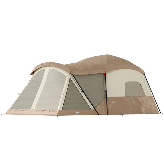 Photo of Outsunny Cabin Tent Waterproof Camping Tent with Two Room for 4 Person Brown in Brown colour on a white background