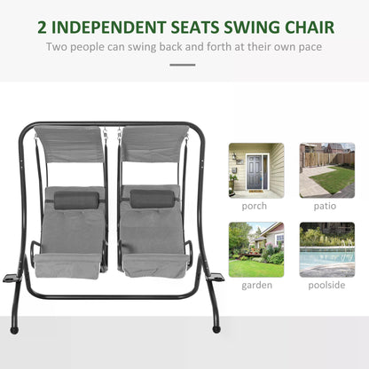 Outsunny double swing chair with two separate gray seats and overhead canopies