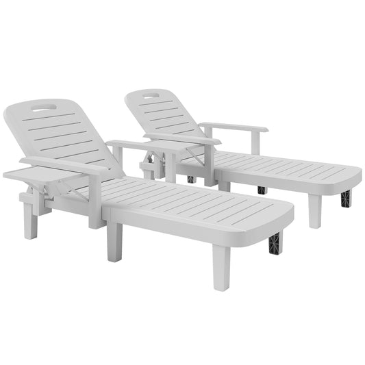 Photo of Outsunny Set of 2 Reclining Sun Loungers, 5 Positions Adjustable Outdoor Chaise Lounge Chair with Armrests, White in White colour on a white background