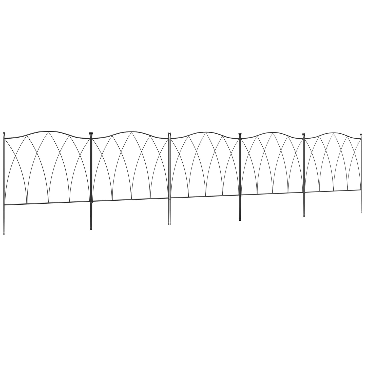 Photo of Outsunny Set of Five 61.5cm Decorative Metal Fence Panels - Black in Black colour on a white background