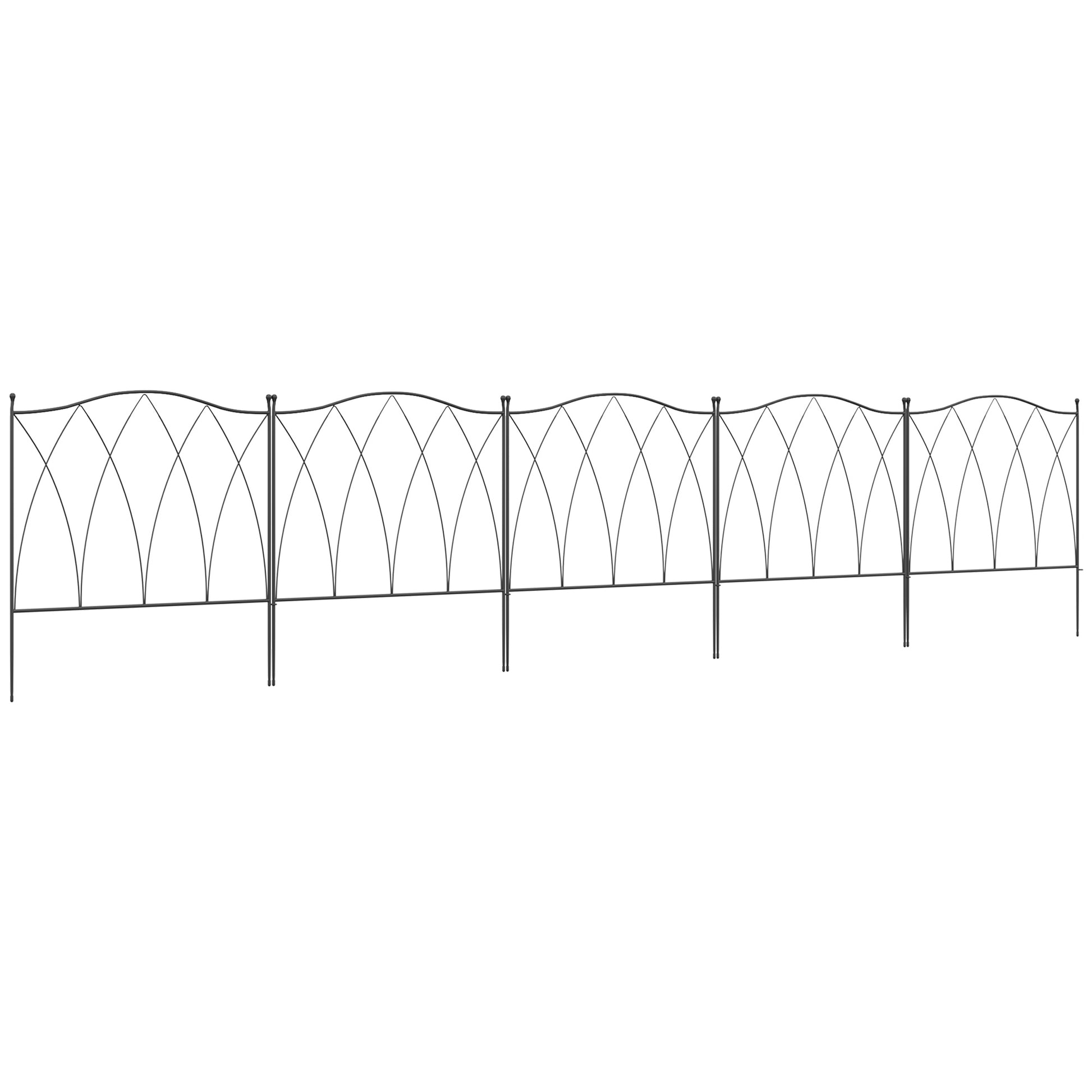 Photo of Outsunny Set of Five 61.5cm Decorative Metal Fence Panels - Black in Black colour on a white background