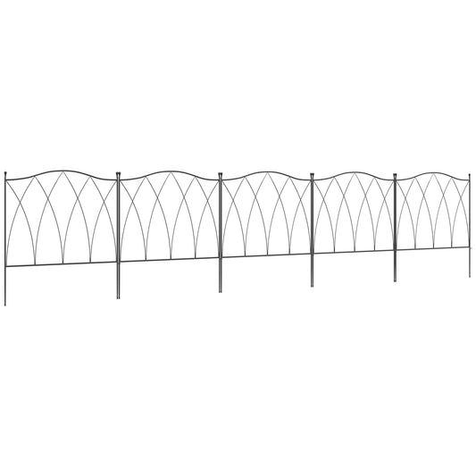 Photo of Outsunny Set of Five 61.5cm Decorative Metal Fence Panels - Black in Black colour on a white background