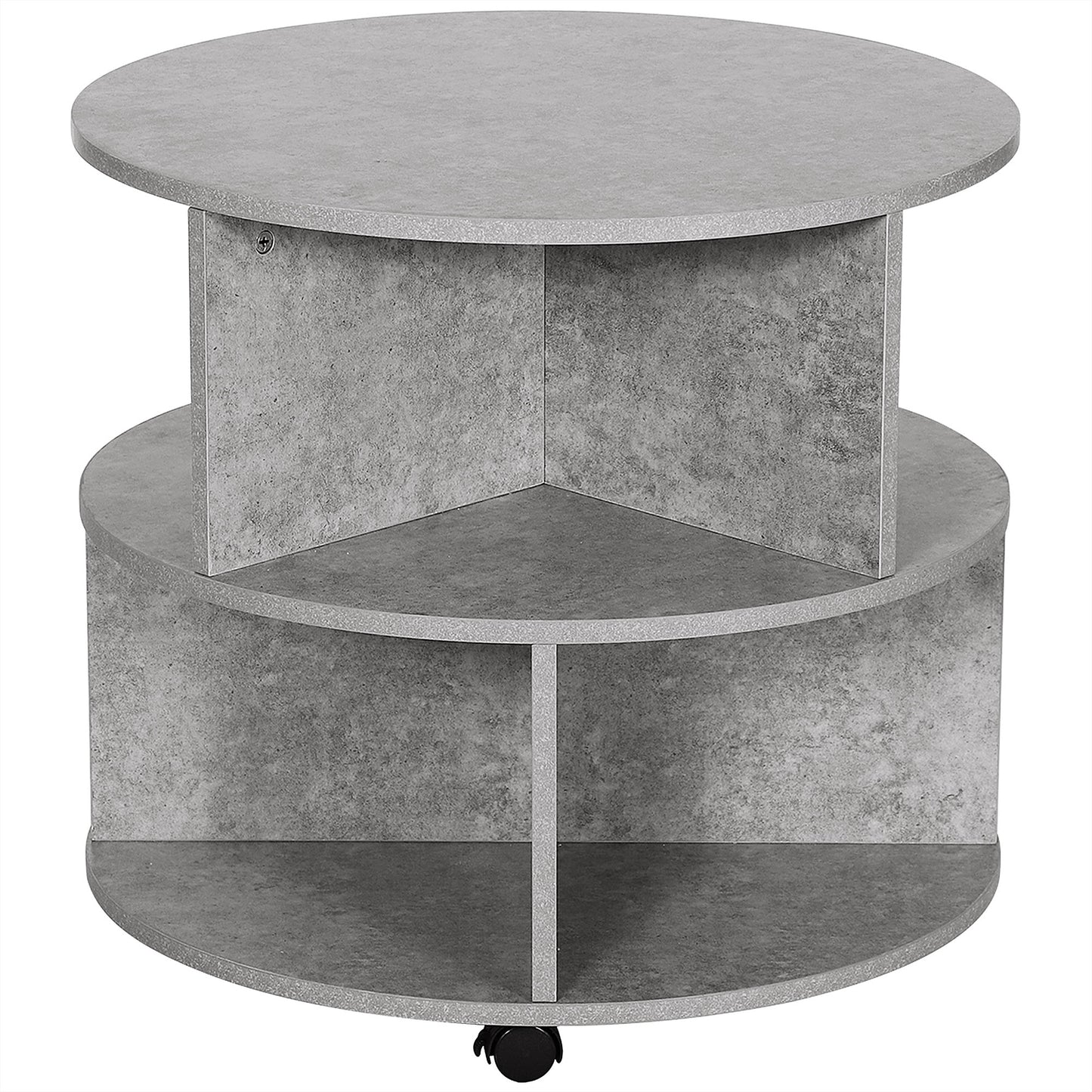 Photo of HOMCOM Round Coffee Table with Wheels, 3-Tier Rolling Side Table for Living Room with Divided Shelves, Cement Colour in Colour colour on a white background