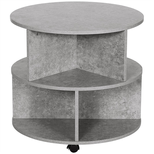 Photo of HOMCOM Round Coffee Table with Wheels, 3-Tier Rolling Side Table for Living Room with Divided Shelves, Cement Colour in Colour colour on a white background