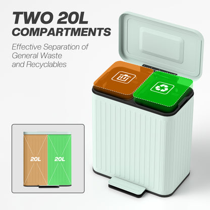 HOMCOM dual kitchen bin with separate 20L waste and recycling lids
