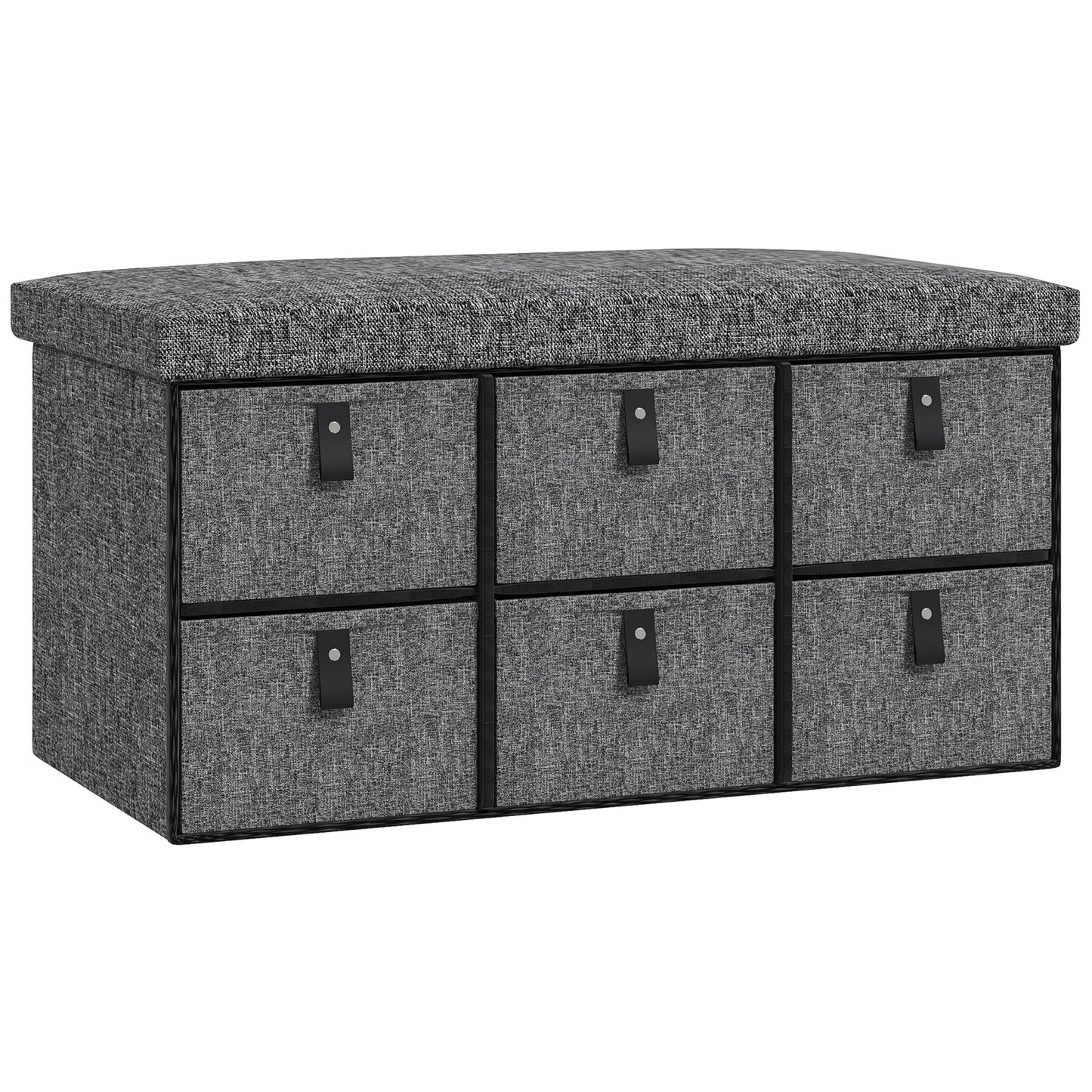 Photo of HOMCOM Six-Drawer Shoe Storage Bench, with Padded Top Seat - Dark Grey in Grey colour on a white background