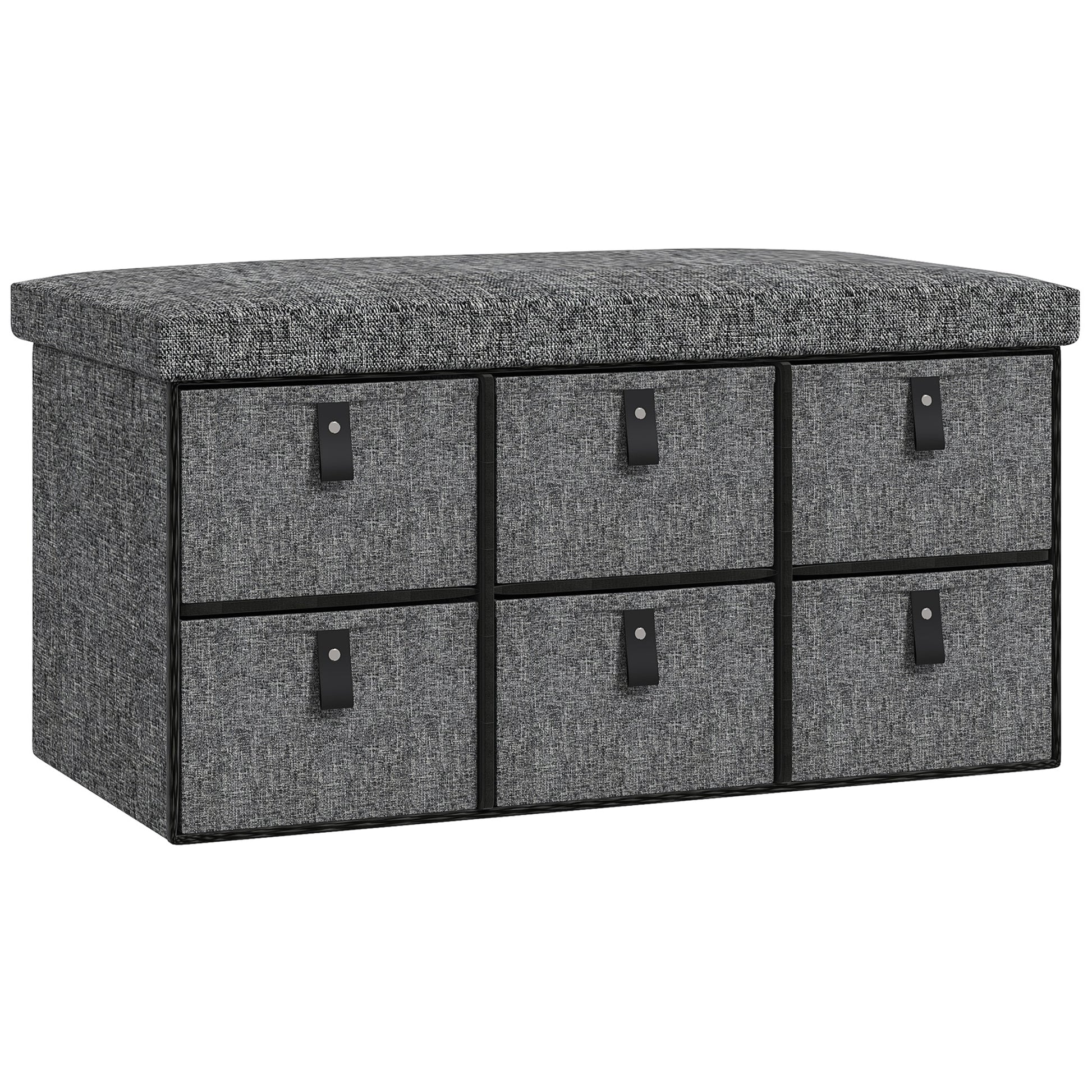 Photo of HOMCOM Six-Drawer Shoe Storage Bench, with Padded Top Seat - Dark Grey in Grey colour on a white background